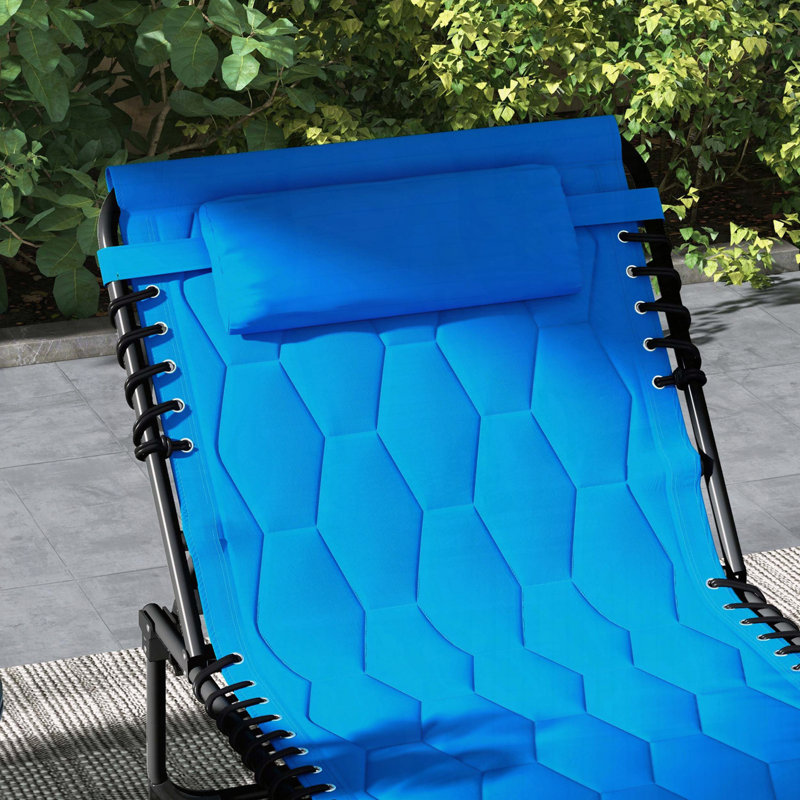 Ensemble 2 pièces de chaise longue pliante avec siège rembourré et poche latérale, Bleu pâle