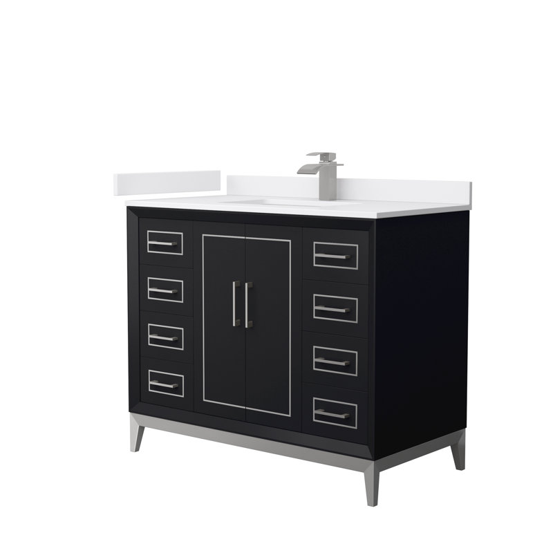 Ensemble de meuble-lavabo simple 42 po Marlena, Noir, noir, noir, noir, Nickel brossé, Marbre de culture blanc