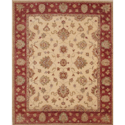 Tapis ivoire en laine noué à la main à motif symétrique classique traditionnel traditionnel moderne