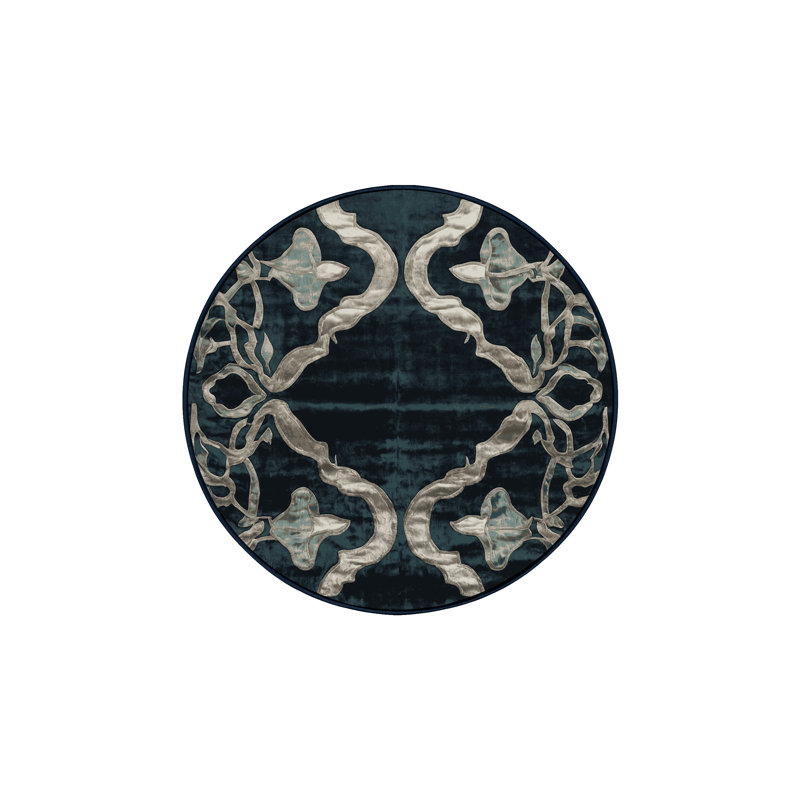 Machine Washable Blue Area Rug, Round 6'