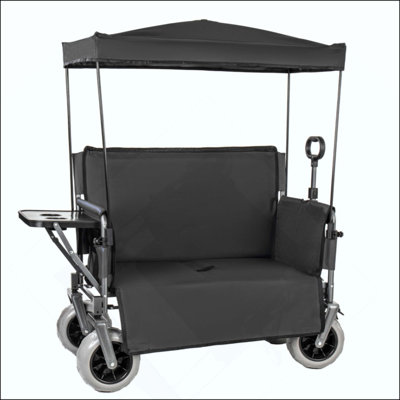 Le chariot pliable 3-en-1 se convertit en banc de chariot pliable convertible avec auvent et plateau de table pliant monté à l'arrière, capacité de charge de 500 lb, capacité de 180 L pour le camping, la plage, le jardin
