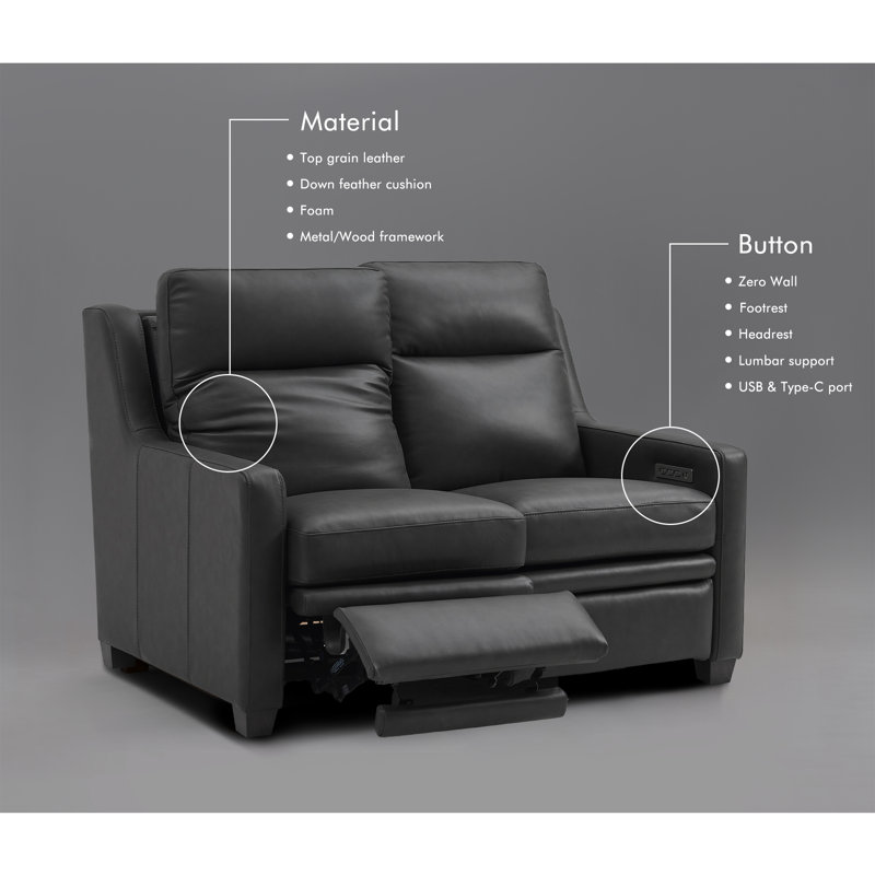 Rumilly Triple-Motor Recliner Sofa 56" Genuine Leather Power Zero-Wall Reclining Couch with USB&USB-C Port, Black Leather