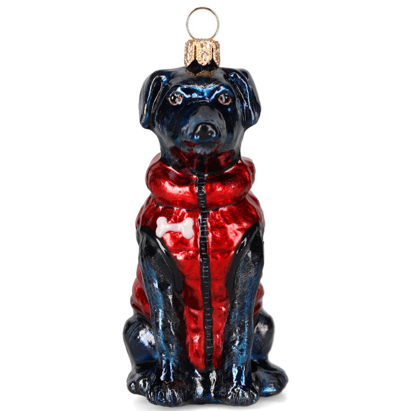 Black Lab in Puffer Coat, 3.2" H x 2.4" W x 2.6" D, Black