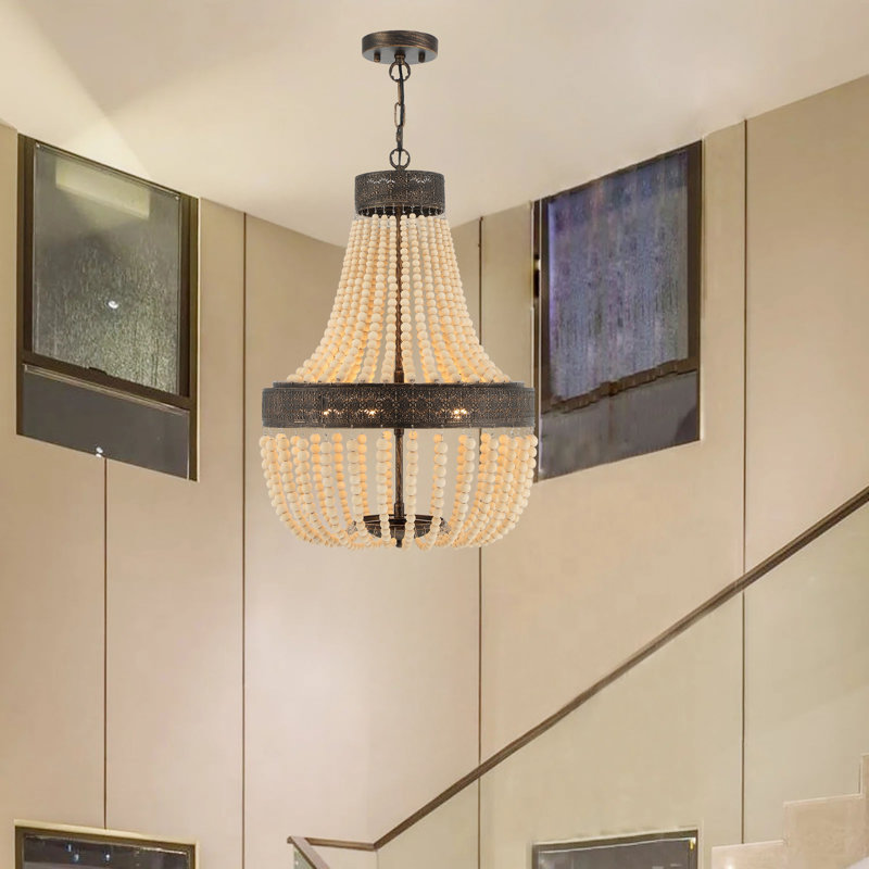 Gerde 5-Light Empire Solid Wood Bead Chandelier, Black/Gold