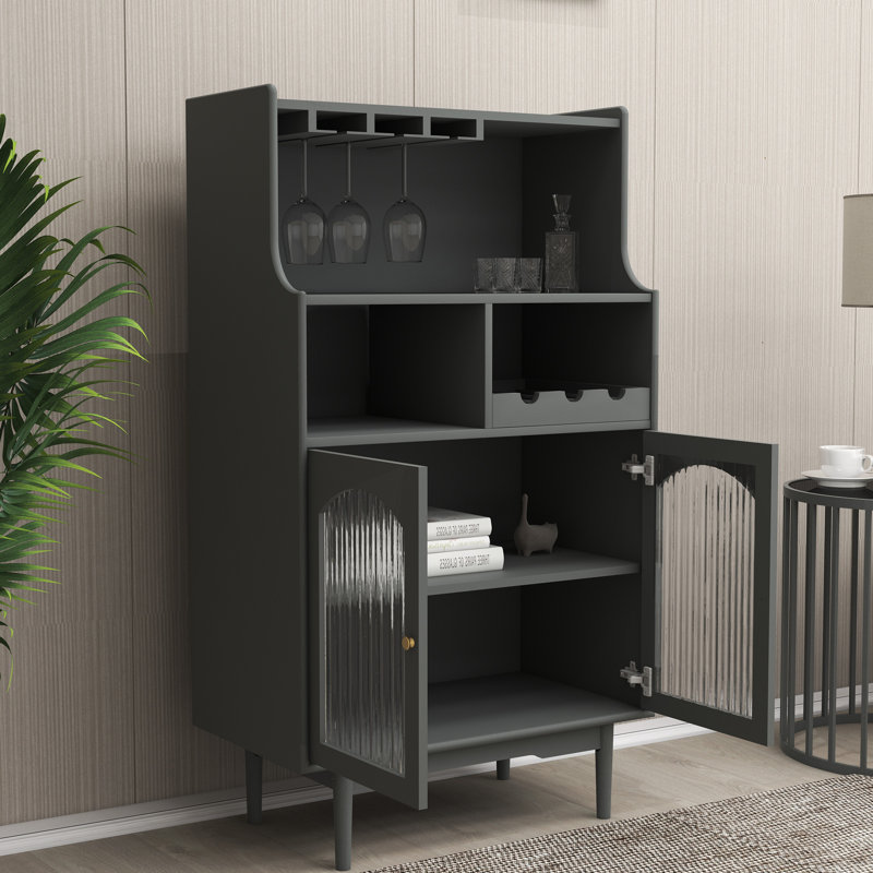 Armoire à vin avec porte-bouteilles amovible et porte-verres Ladaveon, Gris