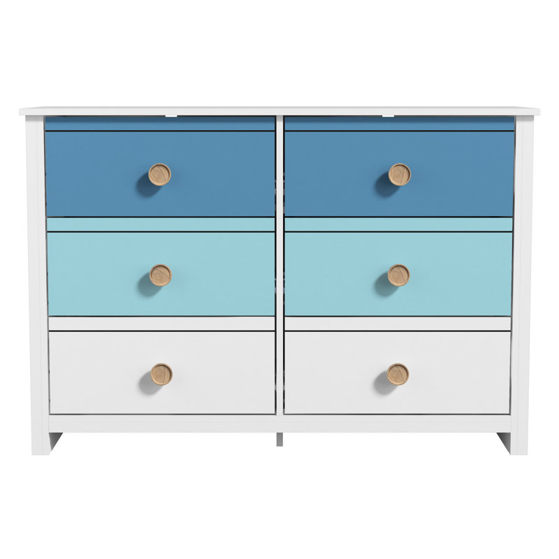 Commode 6 tiroirs Bustillo, Blanc / bleu Lewis / bleu clair