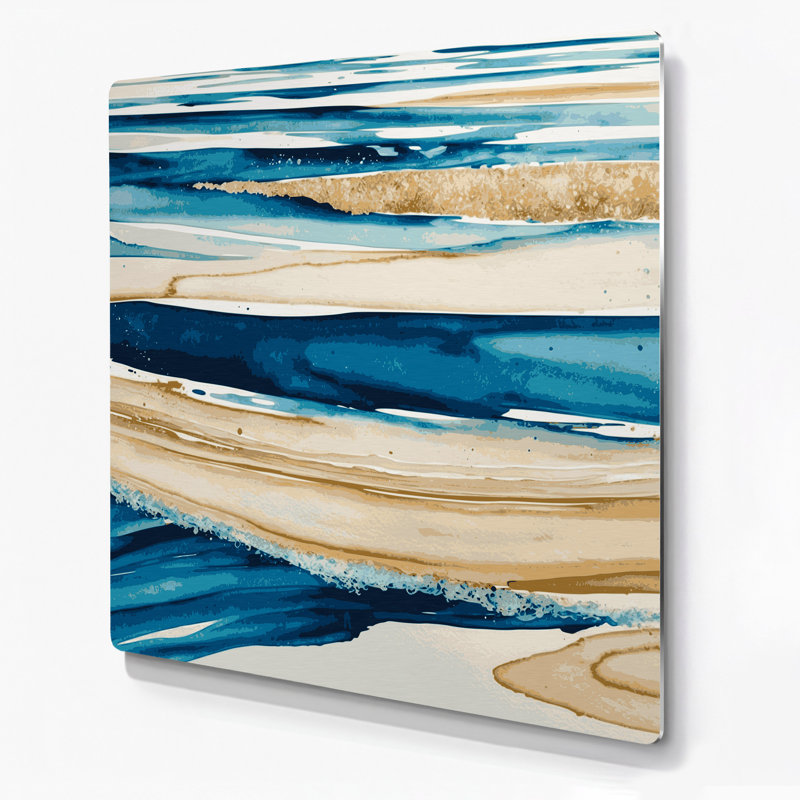 Art mural horizontal rayé horizontal bleu océan sable et sable, H 8 po x l 8 po