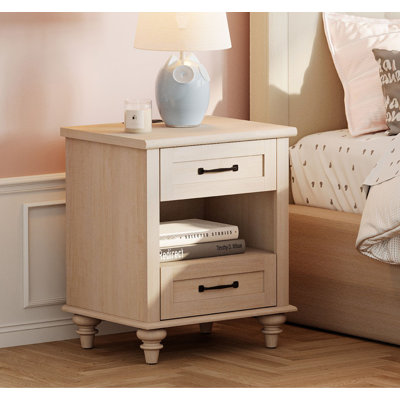 Beige Kids Nightstand With Charging Station For Kids Bedroom