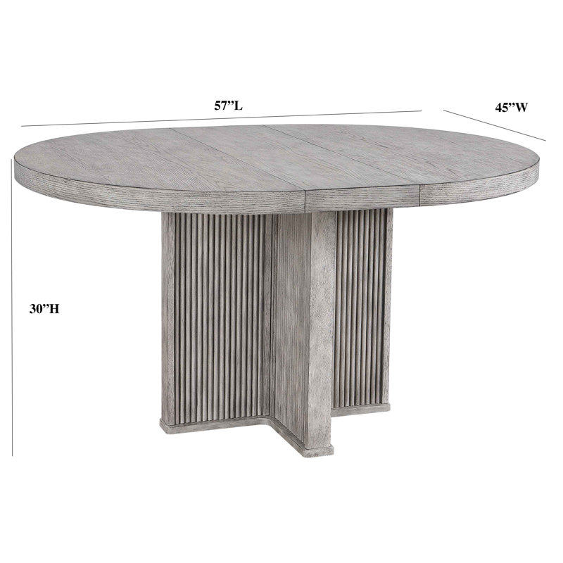 Table de salle à manger ronde extensible en bois massif ondulée grise avec une feuille à emporter de 12 po