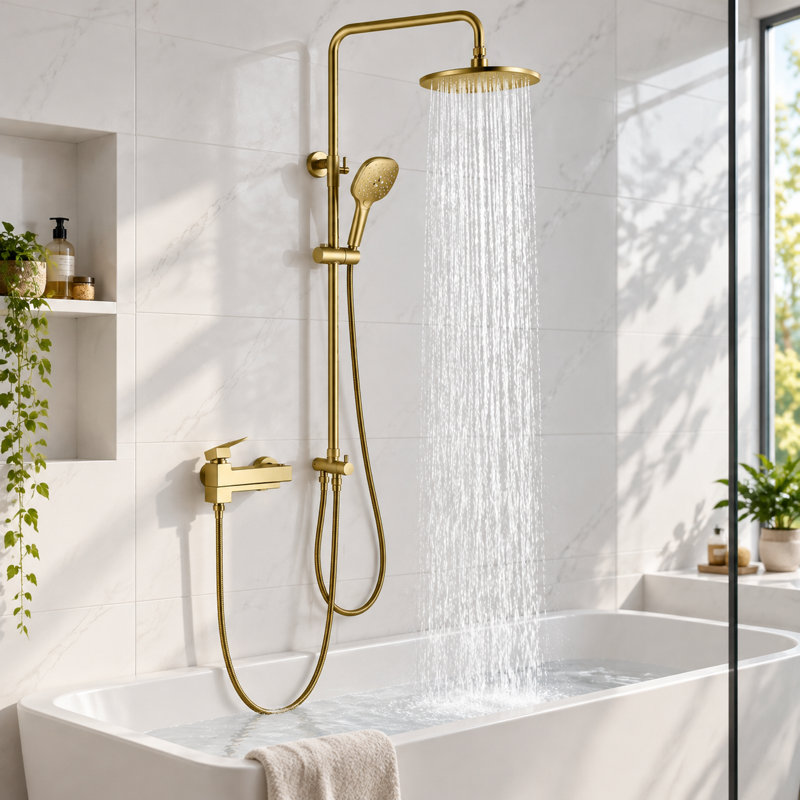 9" Exposed Tub and Shower System with Adjustale Tub Spout, Height-Adjustable Slide Bar, Rain Shower Head, Wall Mount Shower Faucet Set