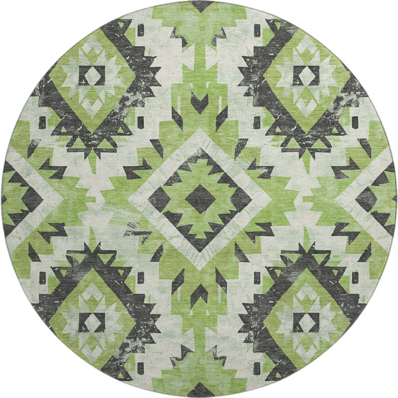 Tapis de qualité supérieure lavable à la machine Crestover AMF1878 Aztec, Rond 8 pi