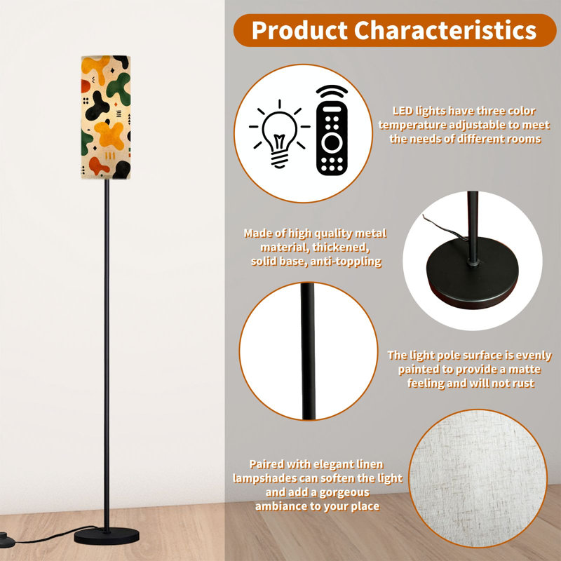  68.5" Standing Floor Lamp Bold Animal Print Autumn Colors Black Orange Green Dimmable Metal Pole Lamp with Linen Lampshade LED Bulb Included
