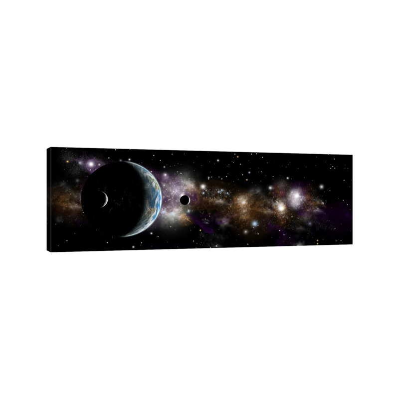 An Earth-Like Planet With A Pair Of Moons In Orbit I by Marc Ward - Wrapped Canvas Panoramic Print