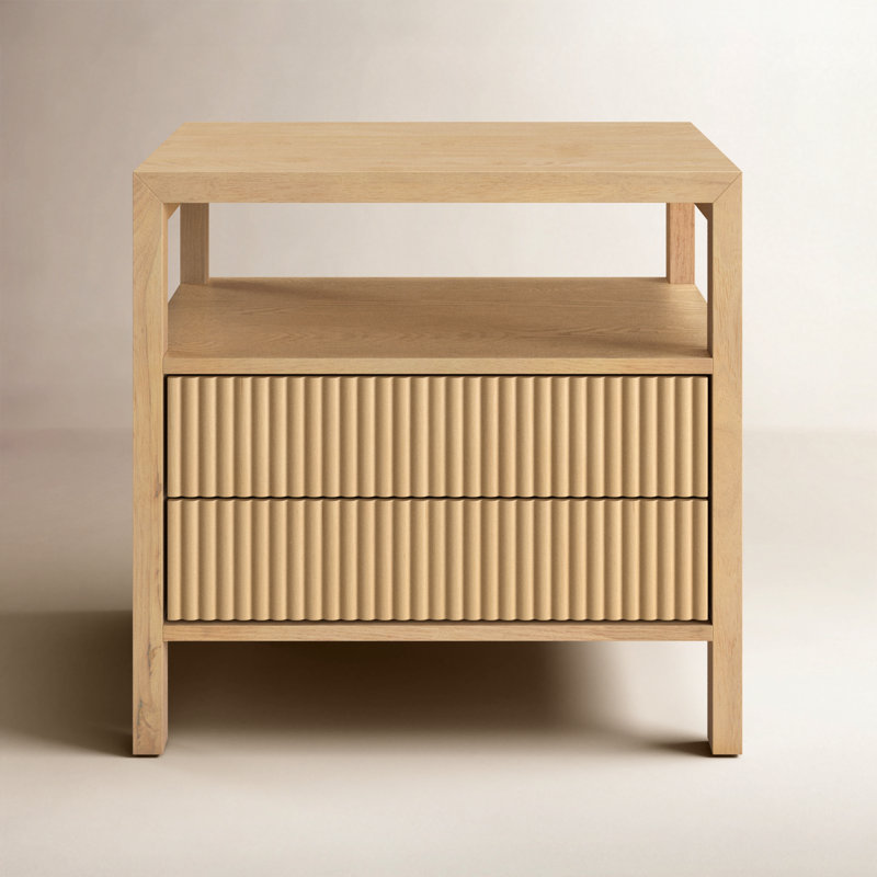 Damiano Dorchester 2 Drawer Reeded Nightstand, Oak