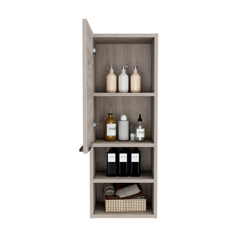 Armoire de salle de bain Mila, deux tablettes intérieures, deux tablettes extérieures, armoire à une porte - gris clair