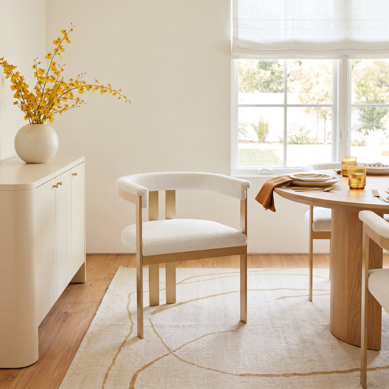 Peppa Slat Back Arm Chair in Beige/Gold, Beige