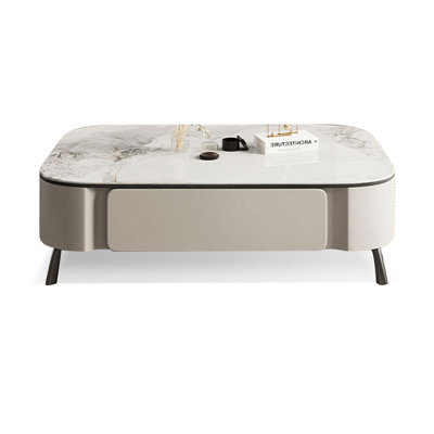 White Manufactured Wood + Sintered Stone  Rectangular Coffee Table