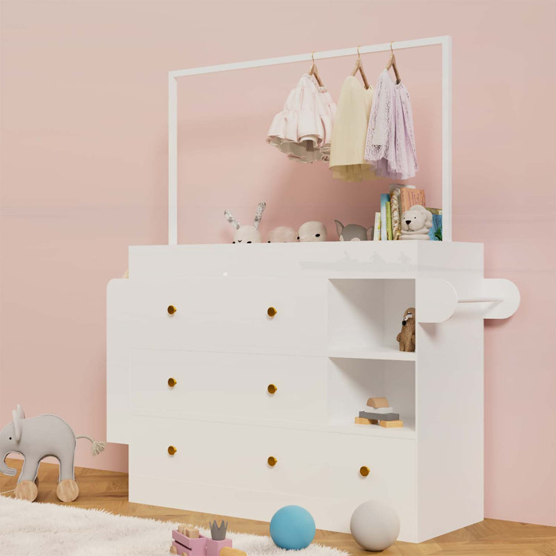Armoire de rangement moderne avec 3 tiroirs profonds, tablettes de rangement, supports et séchoir