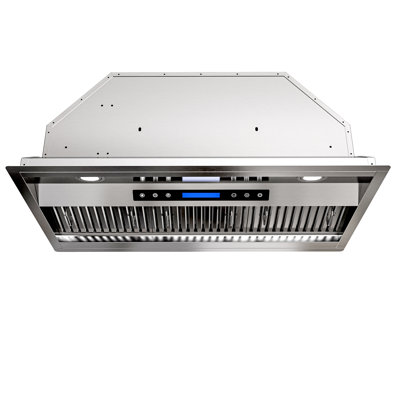 Hotte de cuisine encastrable 36 pouces, 800 pi³ / min, convertible, 4 vitesses, télécommande en acier inoxydable et panneau tactile avec lumières DEL