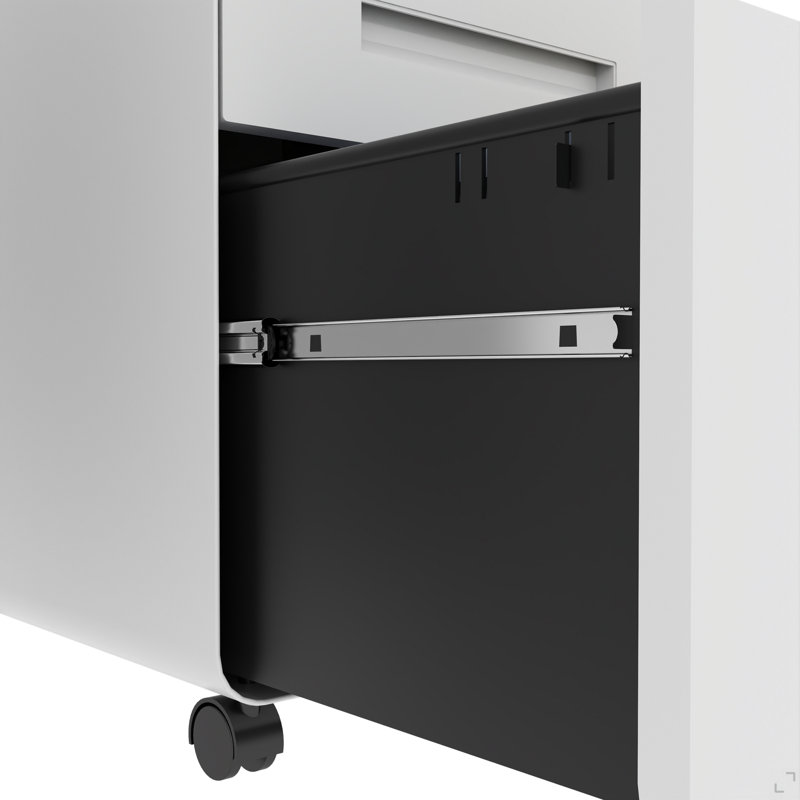 Classeur mobile à 3 tiroirs avec serrure, rangement en métal tout en acier sur roulettes, deux tiroirs profonds pour un bureau / maison, entièrement assemblé, blanc, 110 lb / tiroir, conception anti-basculement