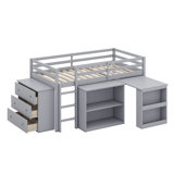 Twin Size Loft Bed With Drawer, Shelf Cabinet And Pulling -Out Desk