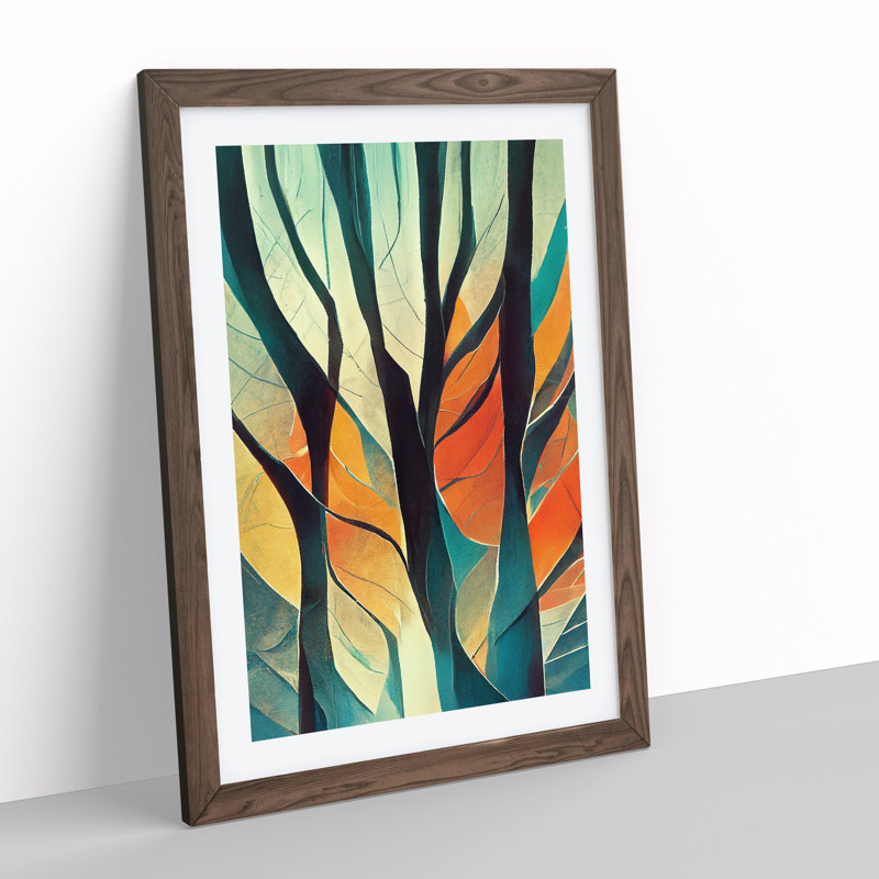 The Abstract Trees No.3 - Print, White, 36cm H x 27cm W, Walnut Framed Paper