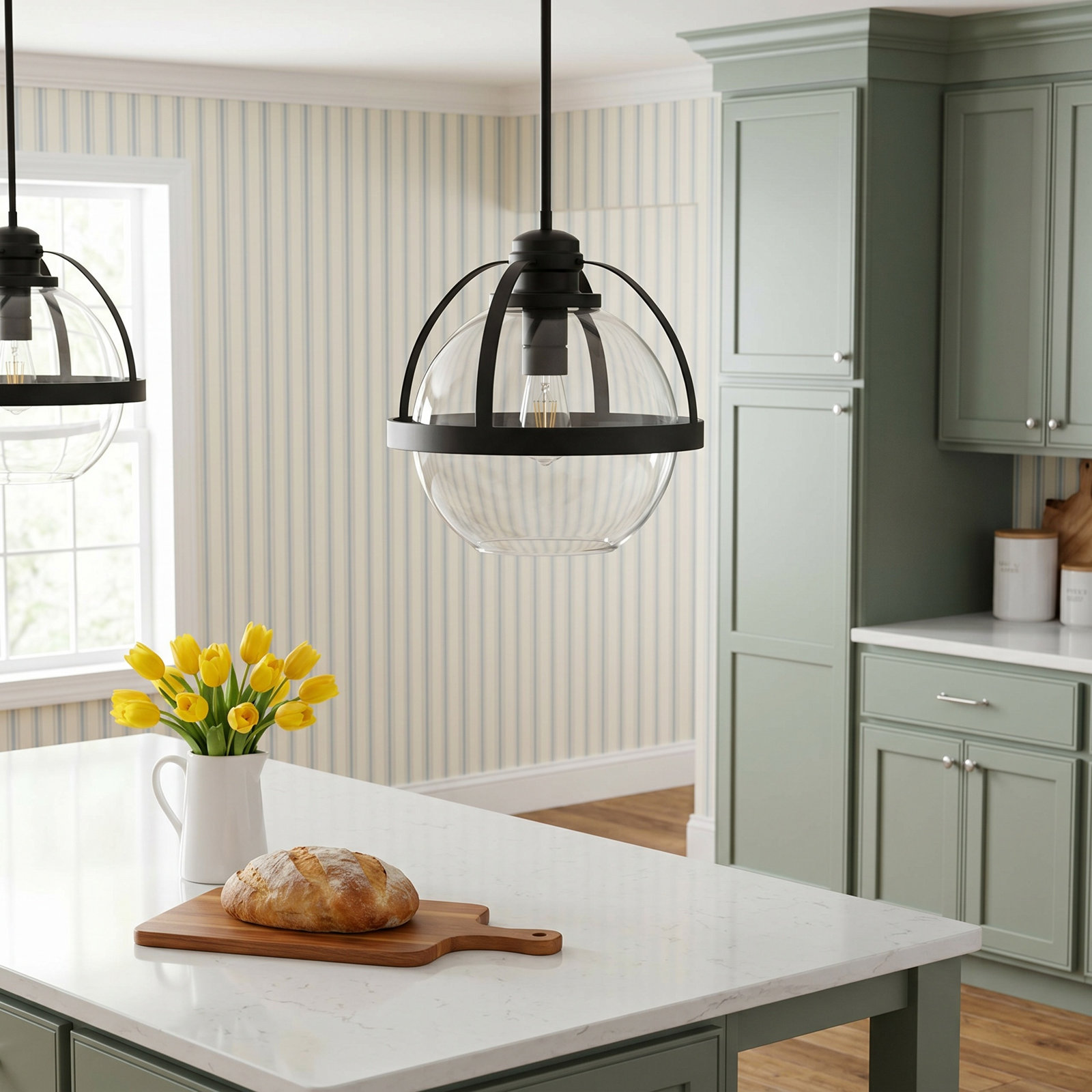 Margos Single Globe Glass Pendant, Satin Nickel