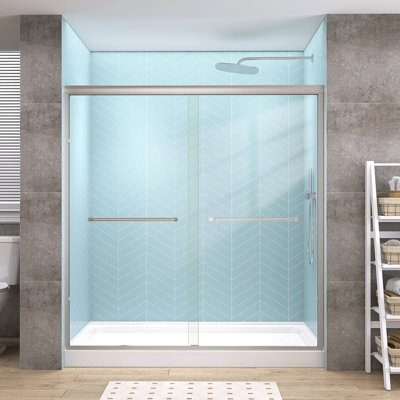 Porte de douche coulissante double 68 po x l 72 po x H 72 po avec porte coulissante en aluminium et verre trempé transparent