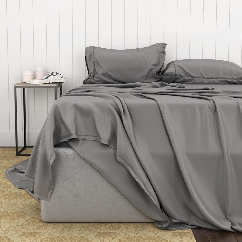 Rayon From Bamboo Cotton Sheets Soft and Smooth, White/Charcoal