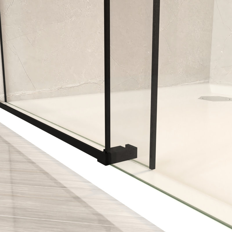 44 - 48" W X 76" H Sliding Shower Door With 5/16"  8Mm  Clear Tempered Glass, Stainless Steel Frame, Matte Black Adjustable Width, Reversible Installation, Excellent Waterproof Performance, Hardware,