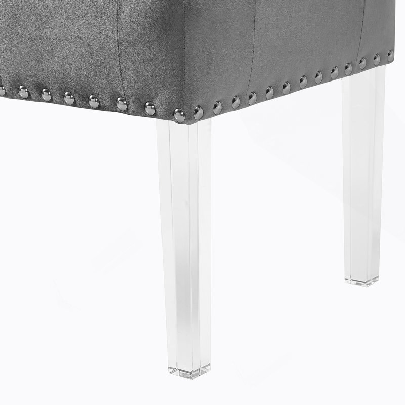 Banc rembourré en velours capitonné Valley, Gris