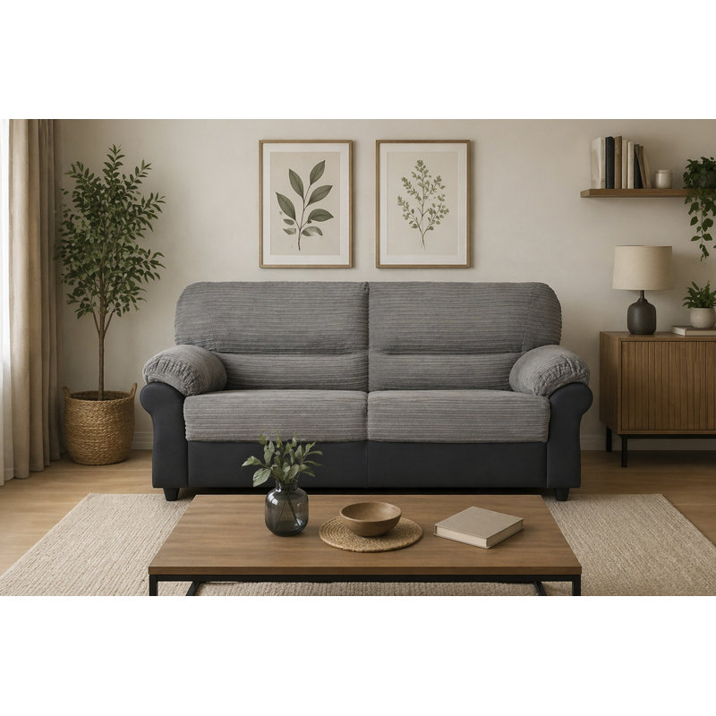 Candy 3 Seater Sofa, Black Faux Leather, Grey
