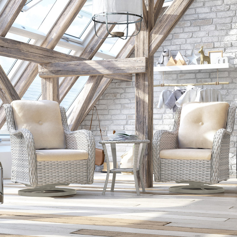 Ensemble de chaises pivotantes en osier 6 pièces Maude, Beige, Blanc