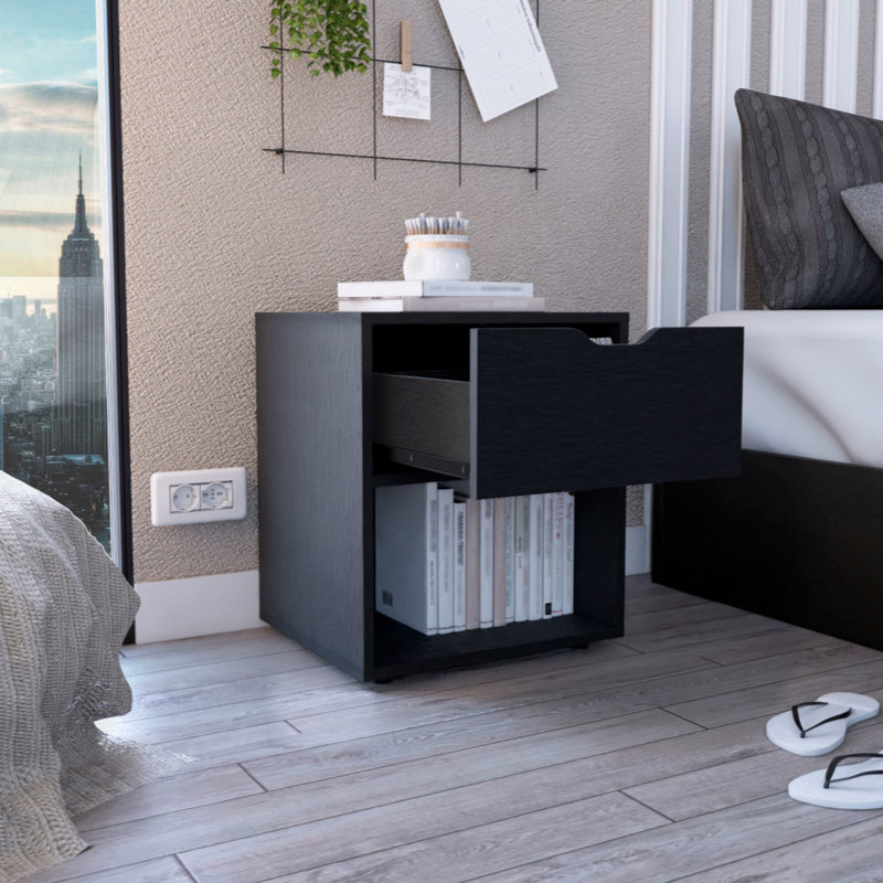 Bulerin 17'' W Unfinished Particle Board / Chipboard Nightstand, Black