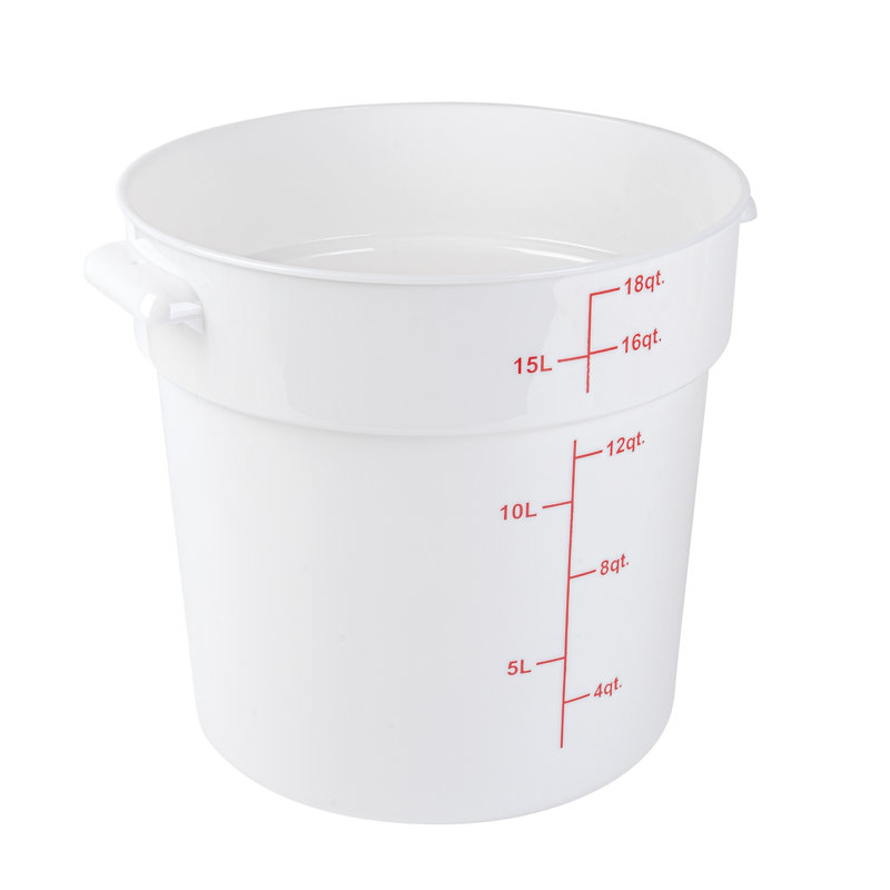 Contenant alimentaire de 18 pintes pour restaurant, 1 contenant blanc - couvercles vendus séparément, marqueurs de volume rouges, boîte à vaisselle, poignées latérales, pour ranger les aliments