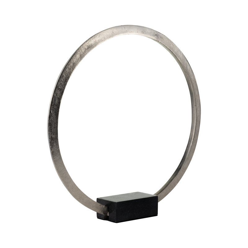 Florastine Metal and Stone Circular Sculpture with Aluminum and Marble Accents in Minimal Modern Design, 19" H x 18" W x 3" D