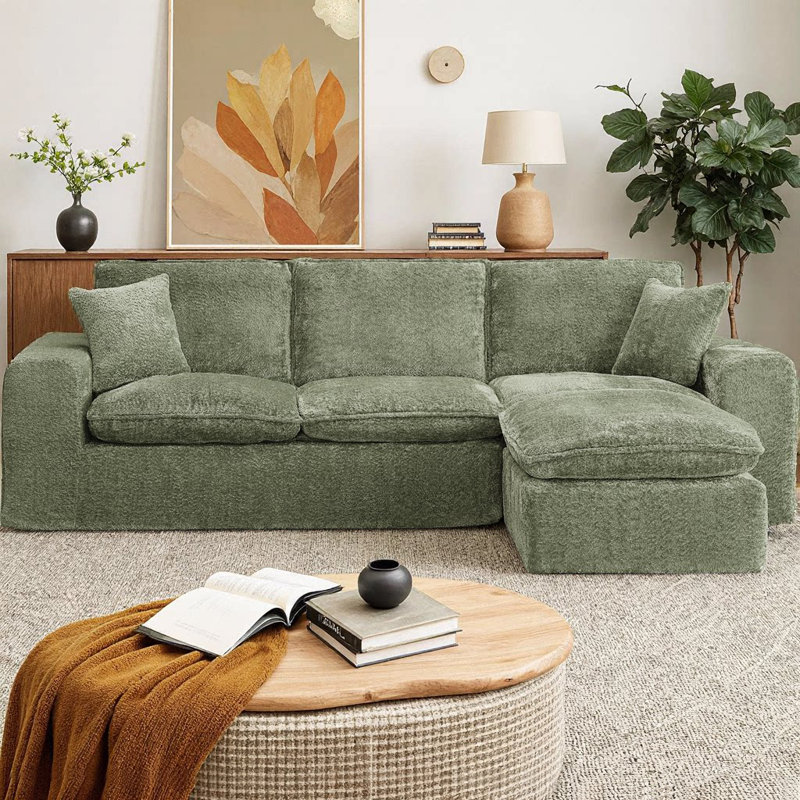 Canapé modulaire en forme de L de 107 po avec repose-pieds mobile, canapé à 4 places avec coussins, ensemble bricolage, sans assemblage, tissu doux pour le salon