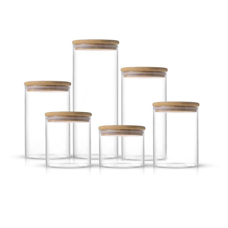 Set of 6 Glass Food Storage Jars with Bamboo Lids
