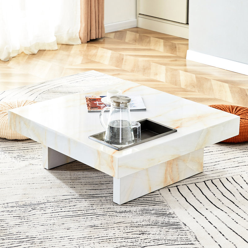 Table basse en marbre de style moderne blanc crème 31,4 po x 31,4 po x 12 po