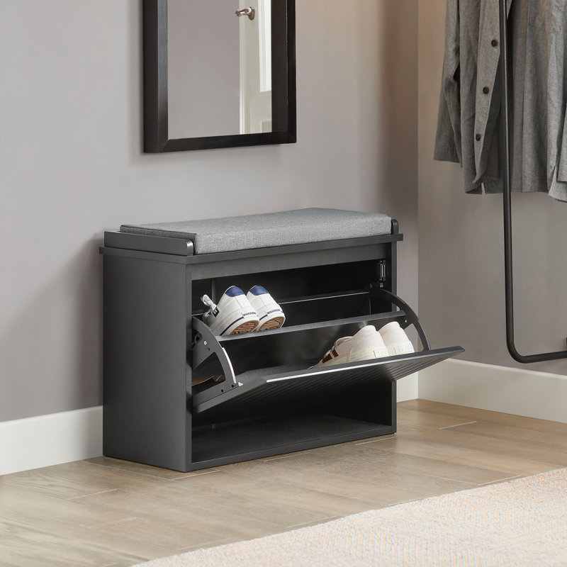 6 Pair Shoe Storage Bench, Black