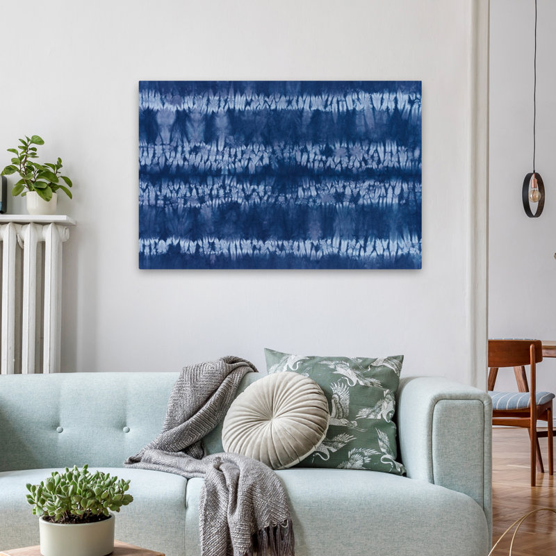 Shiboriscapes I - Tissu abstrait bleu mourant d'art global, H 24 po x l 36 po