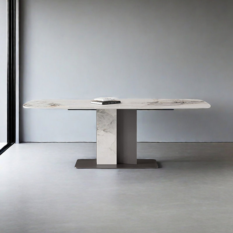Rectangular Solid Wood + Sintered Stone tabletop Dining Table, 29.53"H x 62.99"L x 31.5"W 