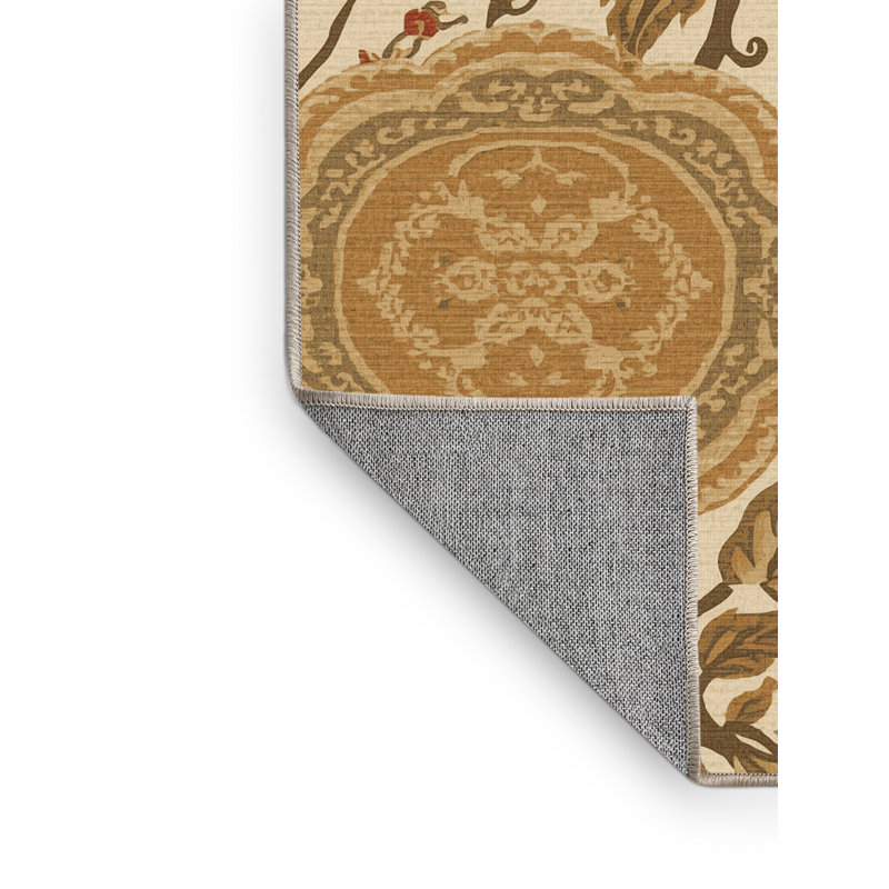 Machine Washable Food And Beverage Tomato Classic Oriental Rug in Beige – Beige Binding, 4x6