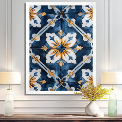 Azulejo bleu et blanc - Tableau encadré à motif global