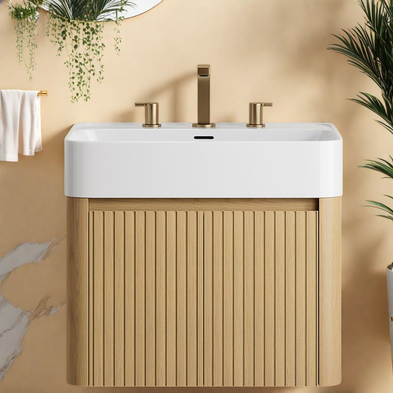 Meuble-lavabo moderne en bois flottant de 24 po (doit inclure le meuble-lavabo et le lavabo) avec rangement, 23.62