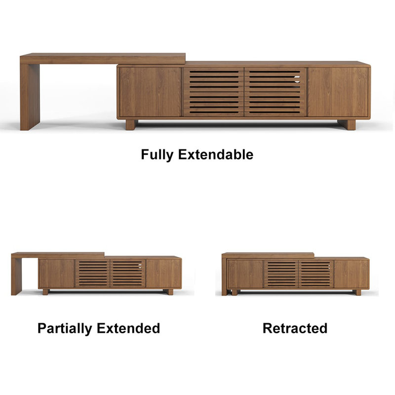 Japandi Retracted & Extendable Tv Stand With 4 Shelves Up To 85"