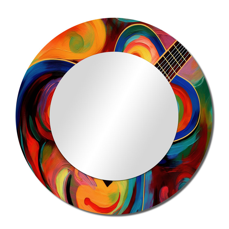Guyla Music In Color III - Music Wall Mirror, Modern Round Decorative Mirror, Printed Metal Art, 36" x 36"