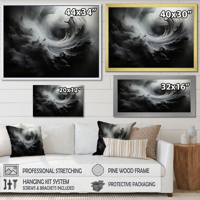 Impression sur toile «Gray Tempest Dance In Storm II - Storms», Cadre flottant blanc, H 12 po x l 20 po x P 1 po