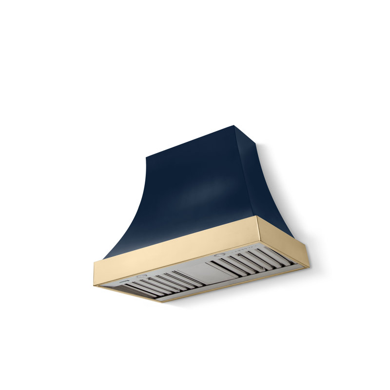 Cascade Series 36" Wide x 30" High Wall Hood 600 CFM, Polished Brass, Without Banding, Indigo
