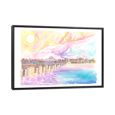 Romance à Fort Myers en Floride avec quai de pêche au coucher du soleil - reproduction d'art murale encadrée